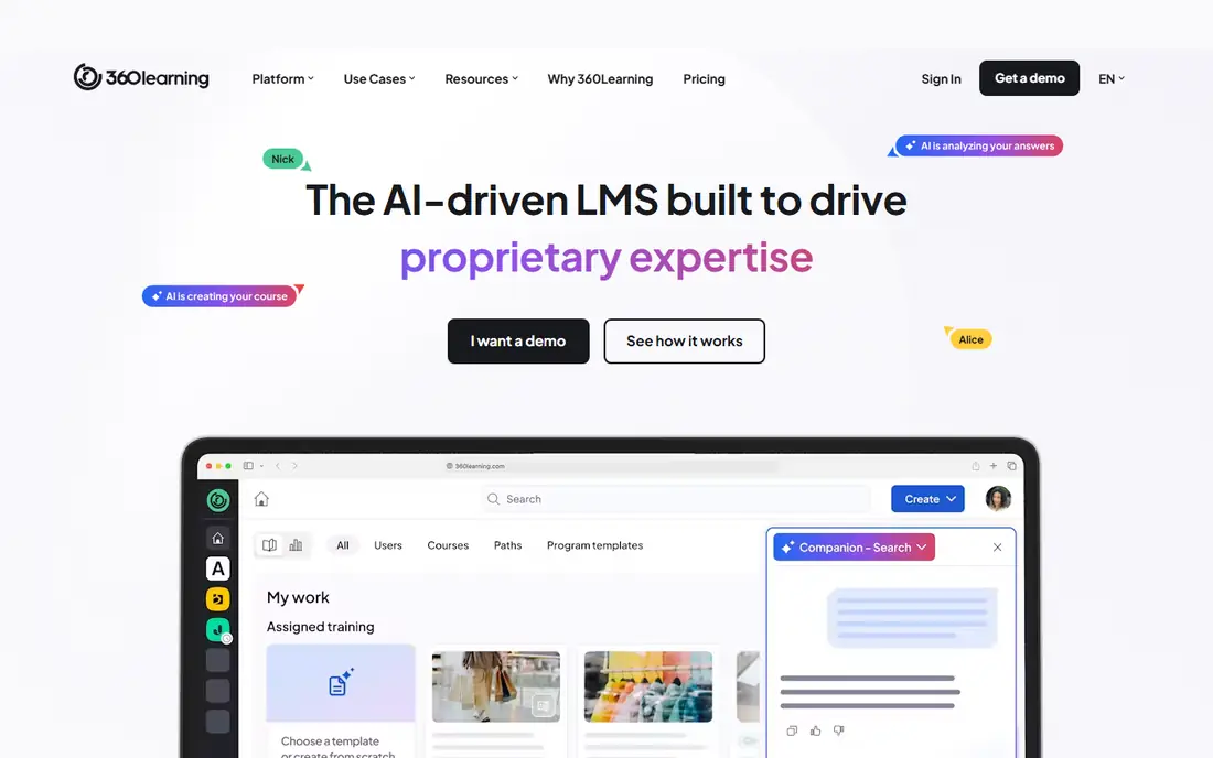 360Learning homepage
