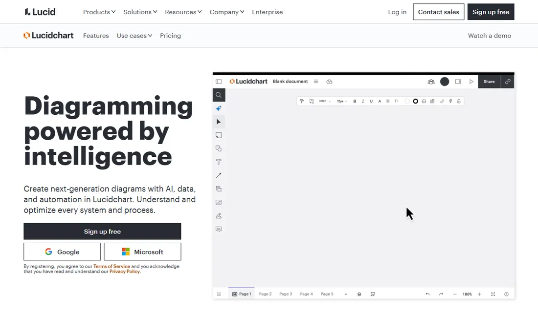 Lucidchart homepage