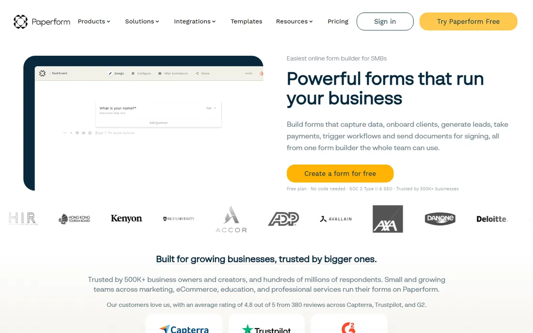 Paperform homepage