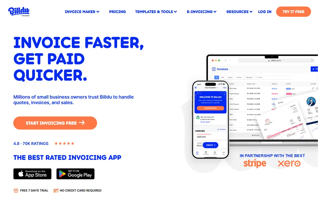 Billdu homepage