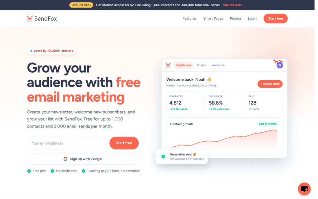 SendFox homepage
