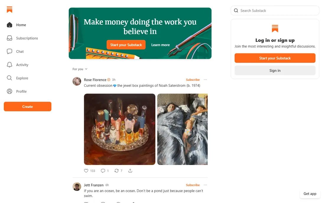 Substack homepage