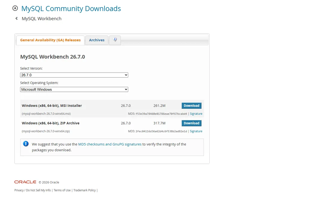 MySQL Workbench homepage