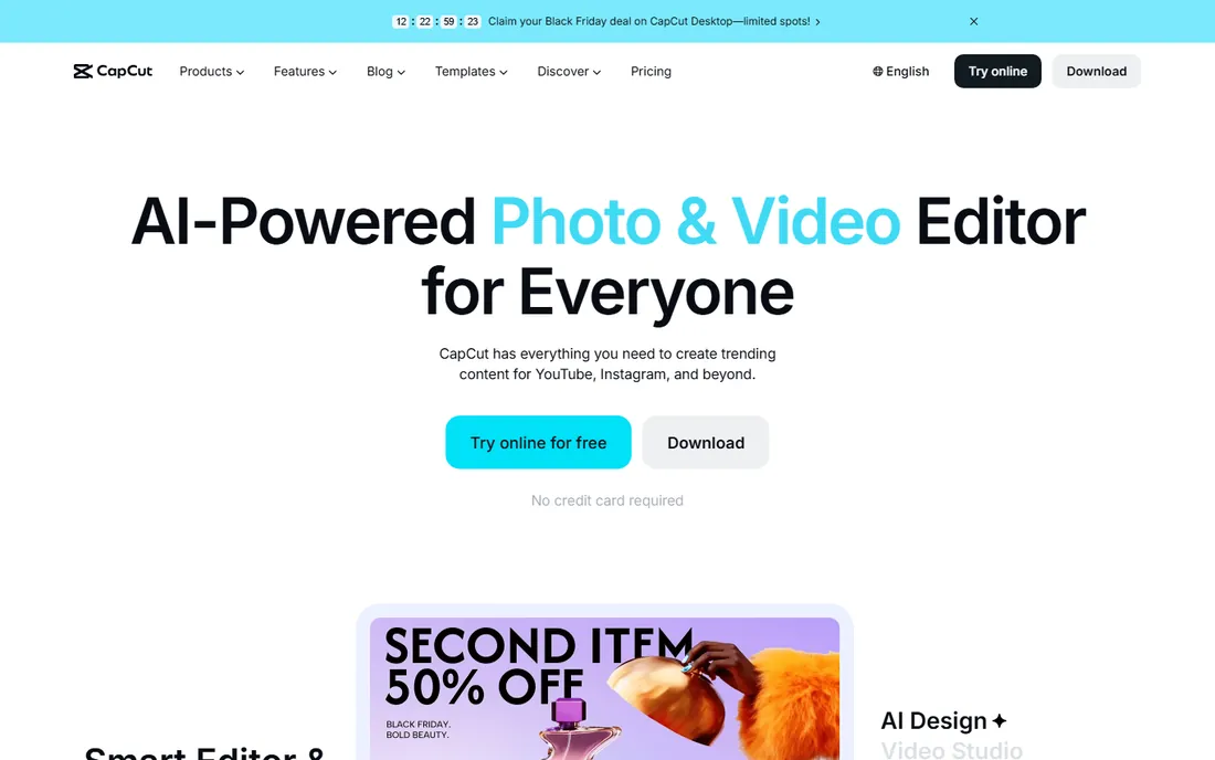 CapCut homepage