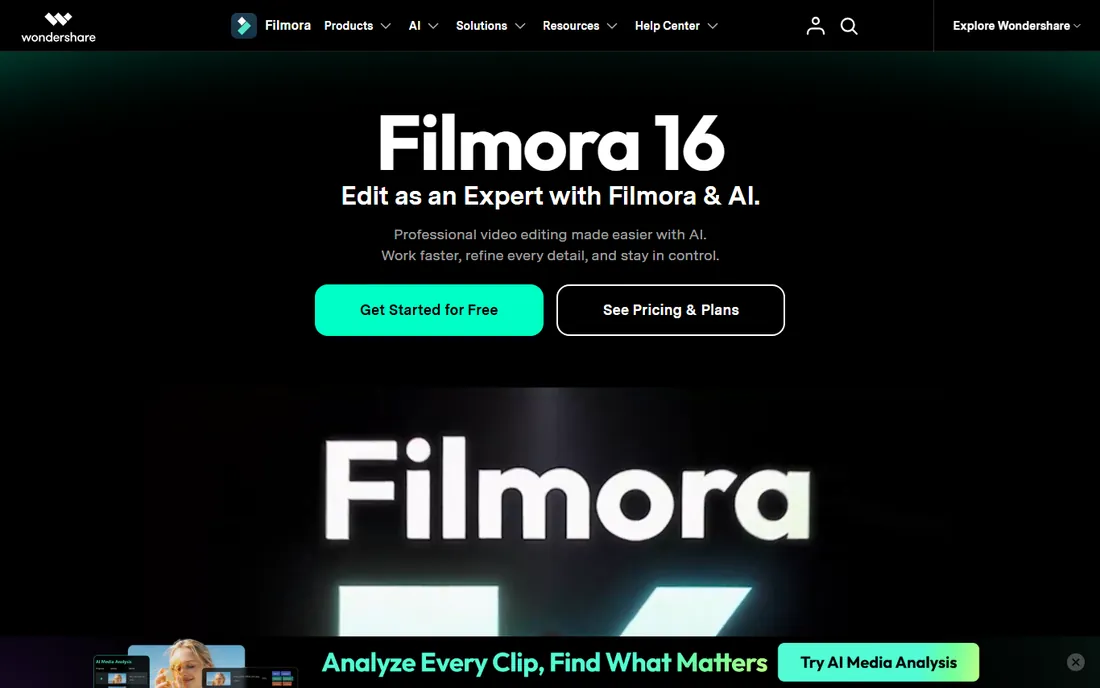 Filmora homepage
