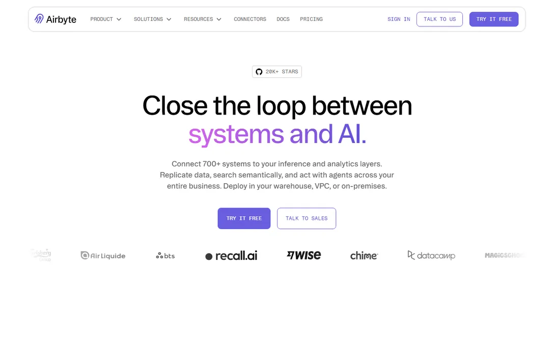 Airbyte homepage