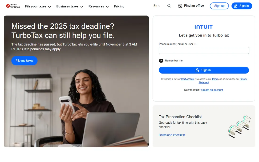 TurboTax Business homepage
