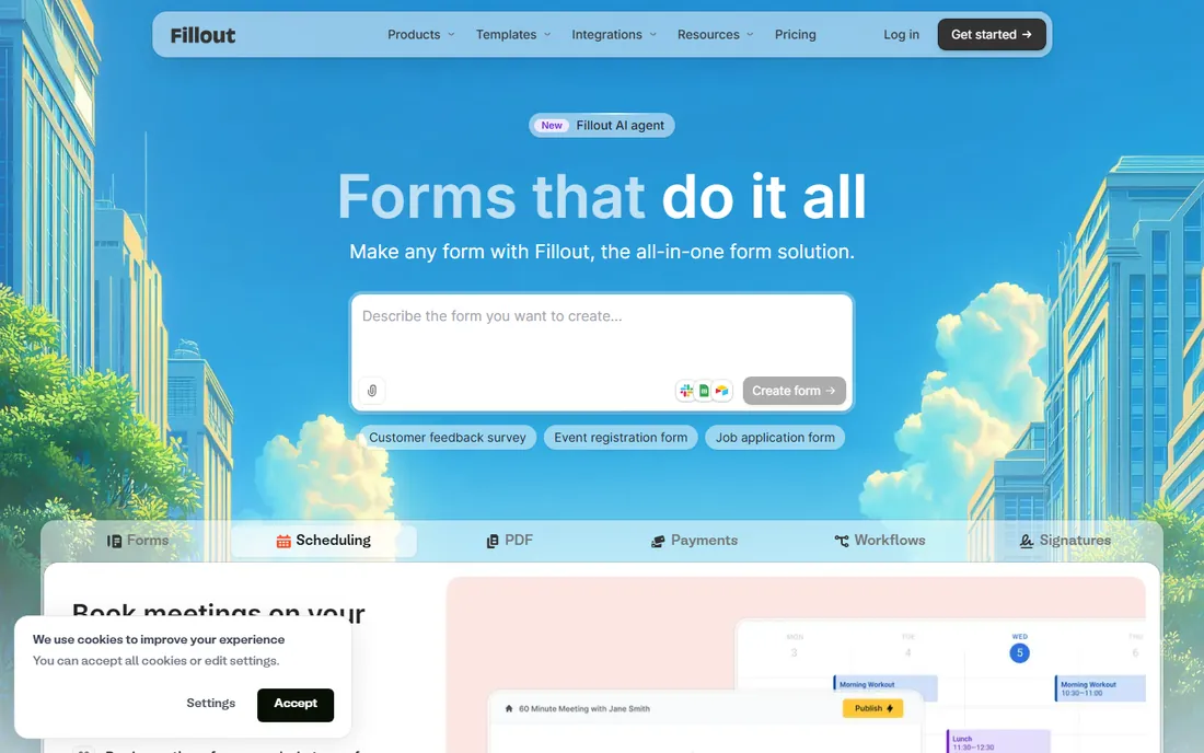 Fillout homepage