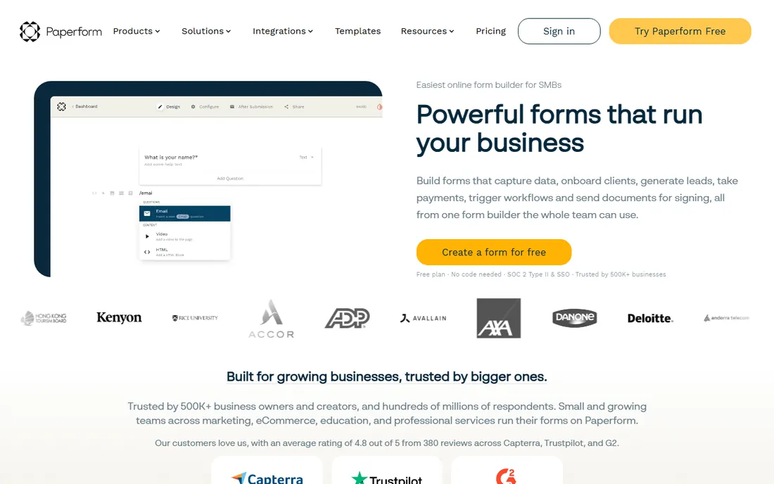 Paperform homepage