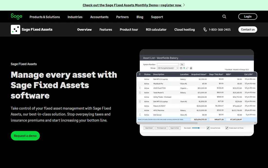 Sage Fixed Assets homepage