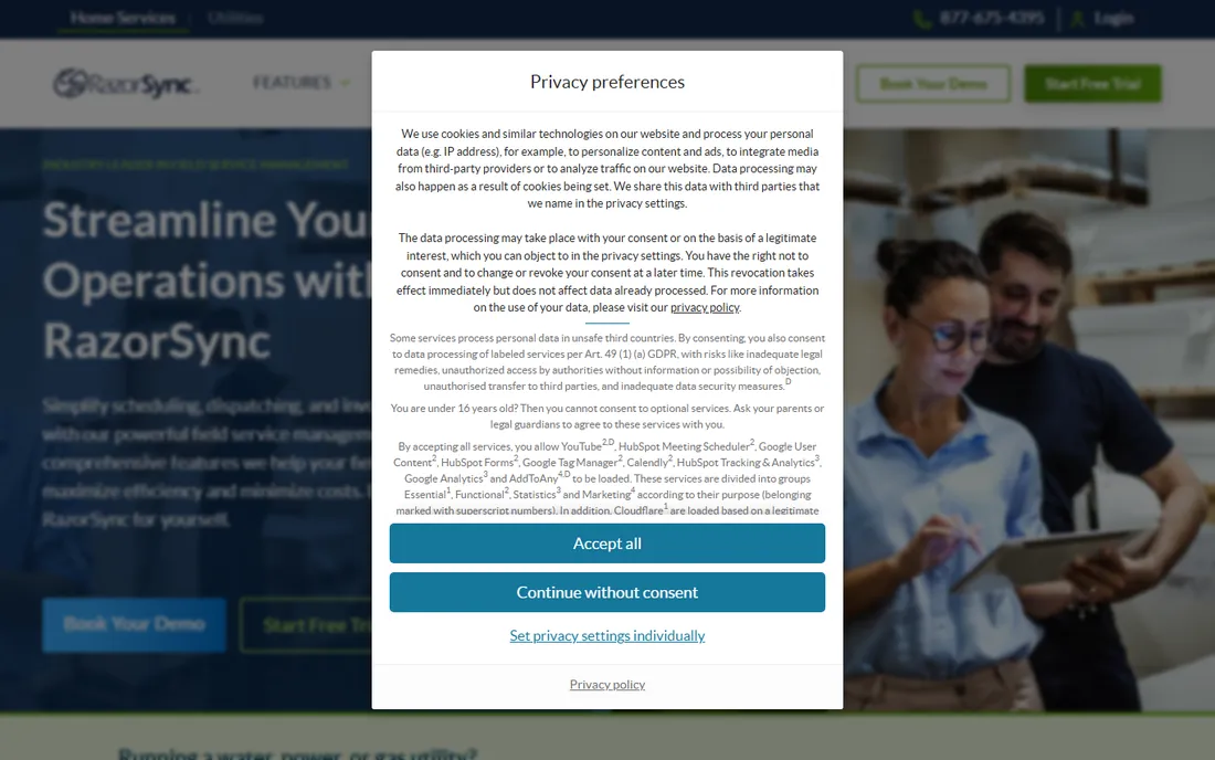 RazorSync homepage