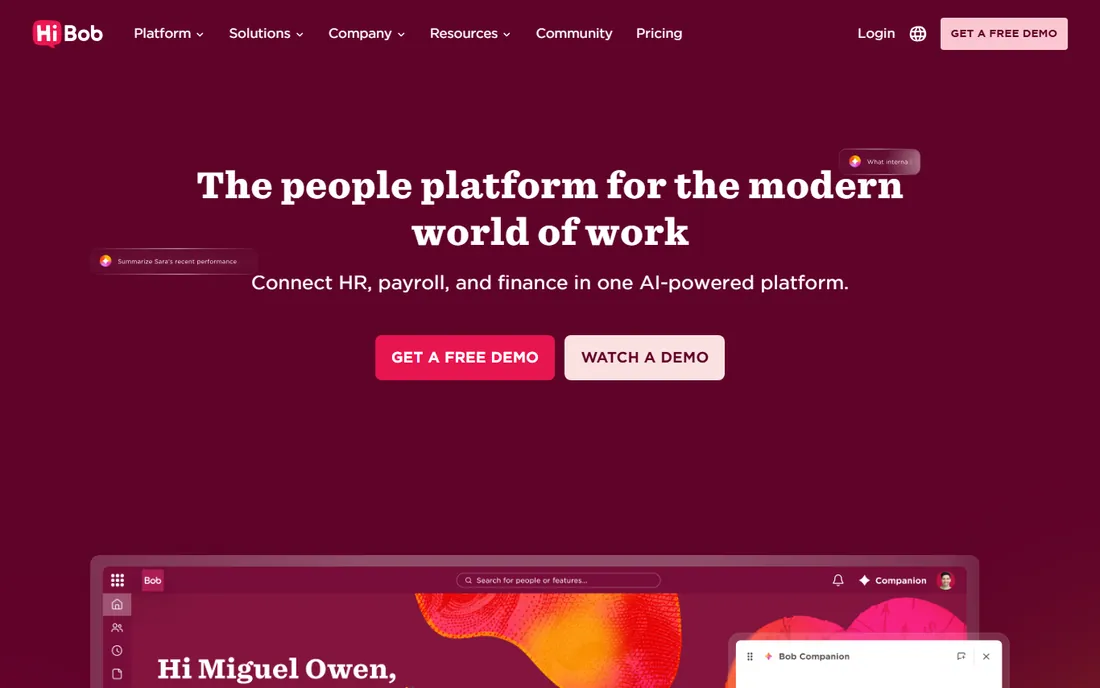 HiBob homepage