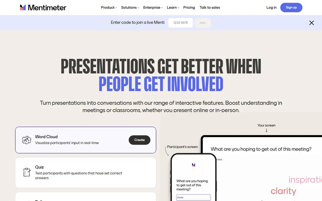 Mentimeter homepage