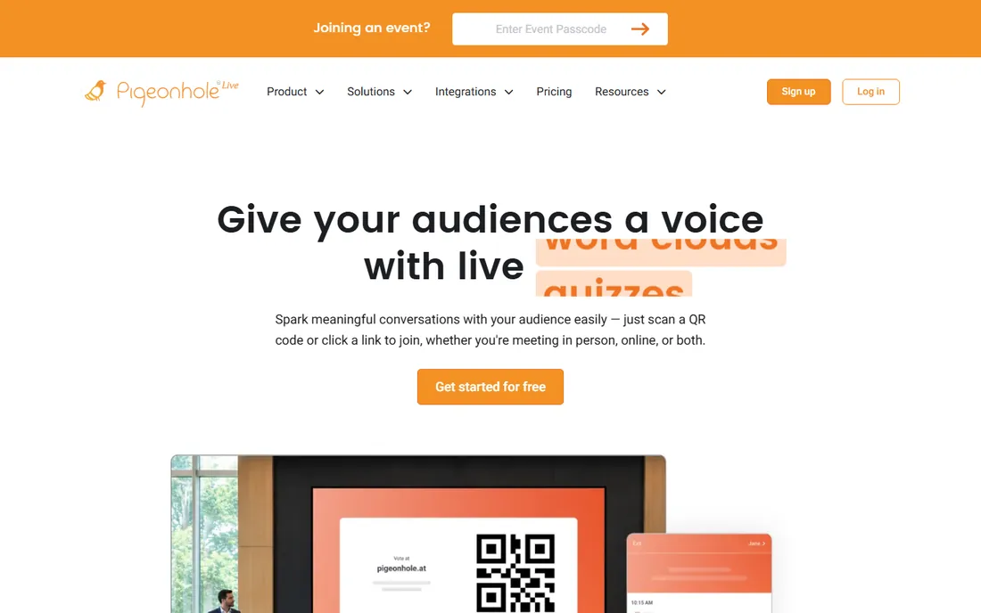 Pigeonhole Live homepage