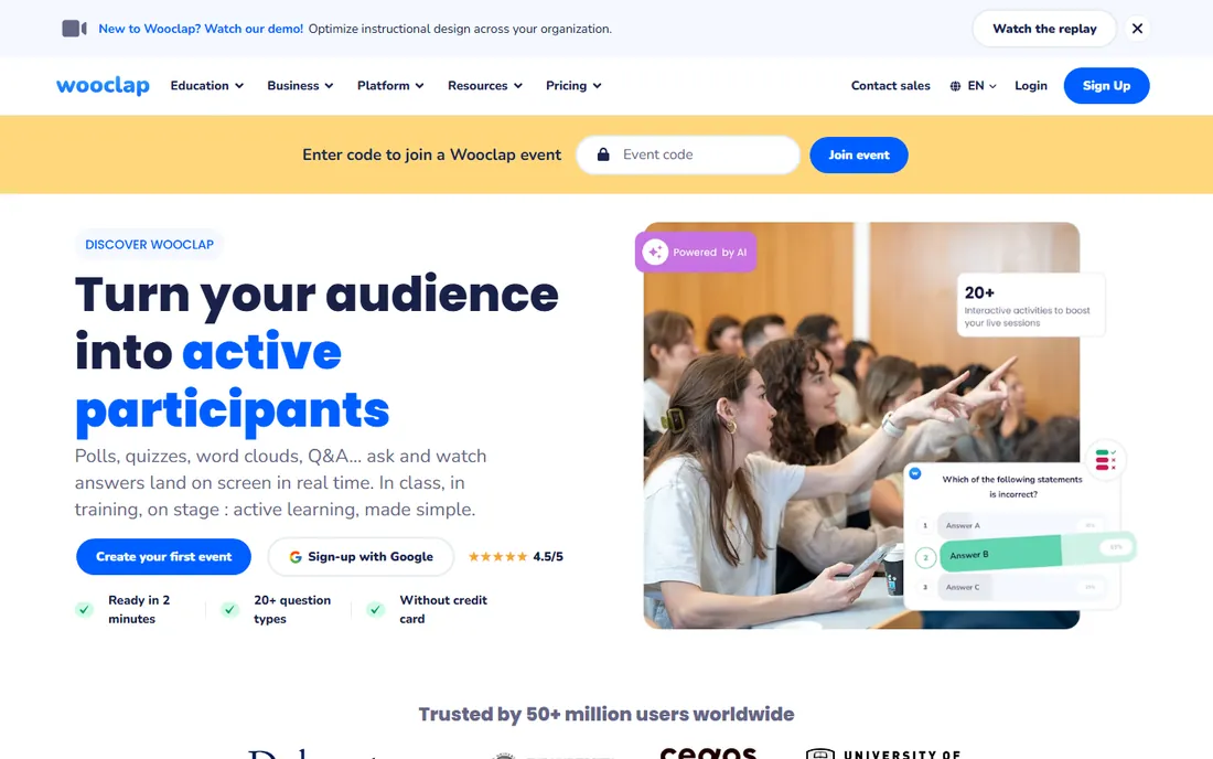 Wooclap homepage