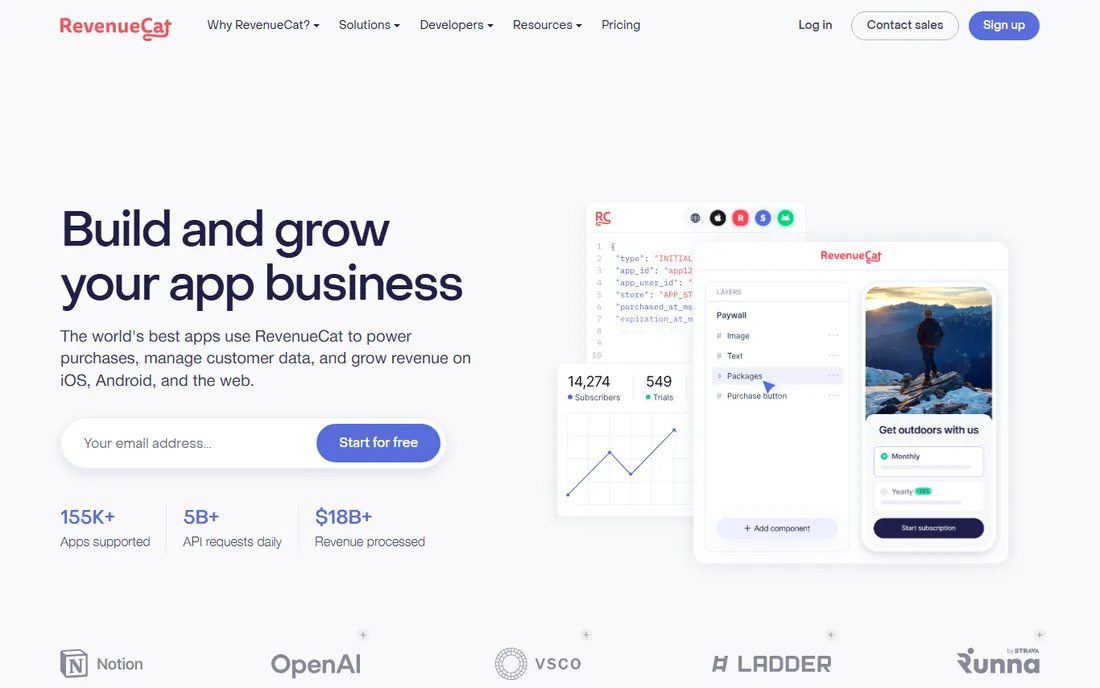 RevenueCat homepage