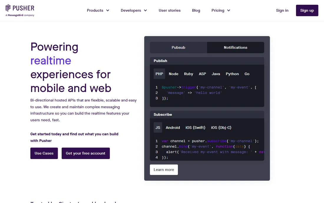 Pusher Beams homepage