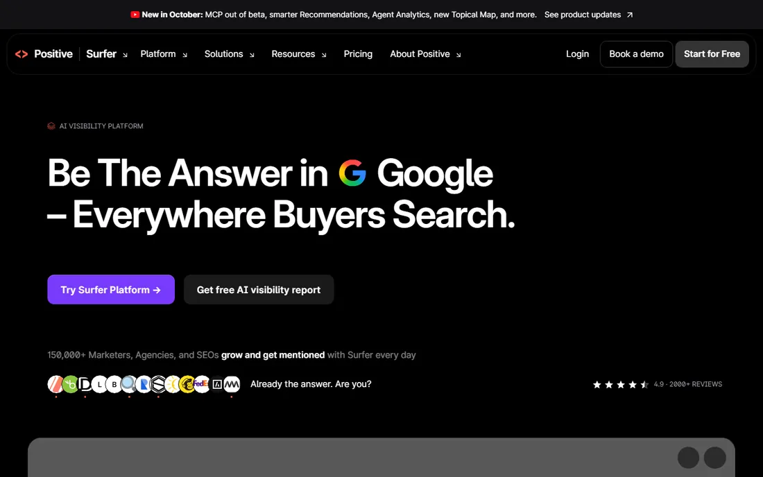 Surfer SEO homepage