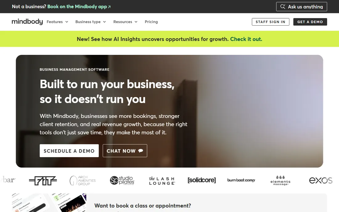 Mindbody homepage