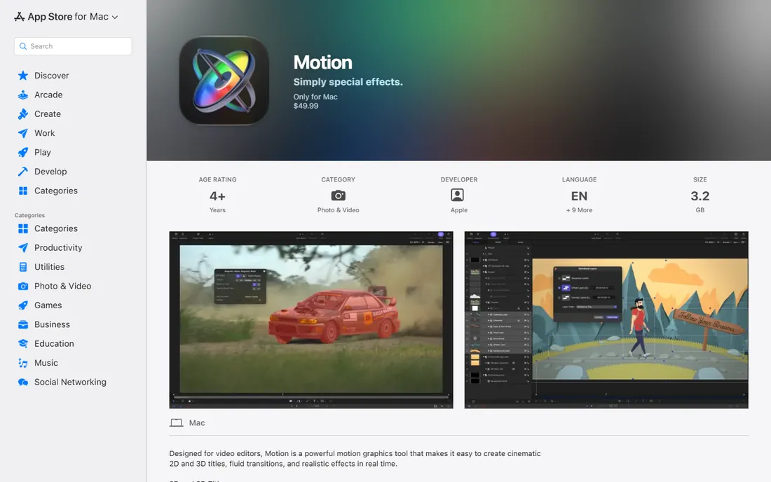 Apple Motion homepage