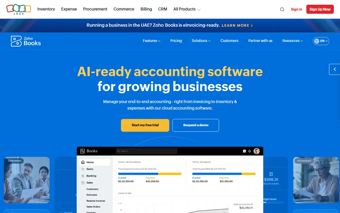 Zoho Books homepage