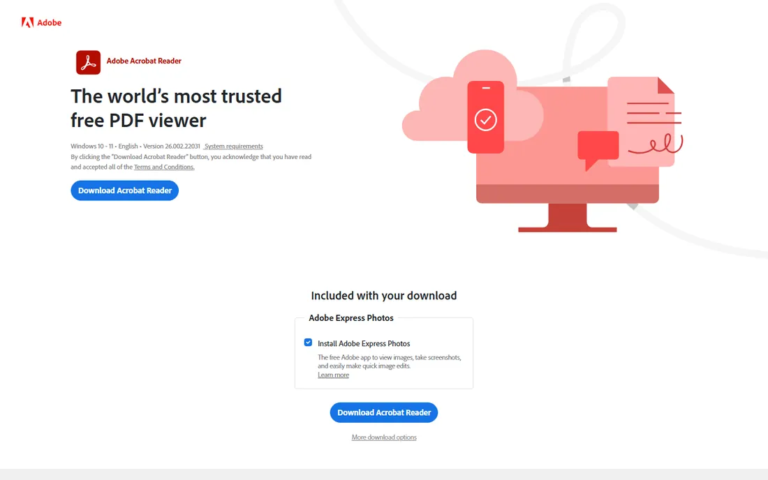 Adobe Acrobat Reader homepage