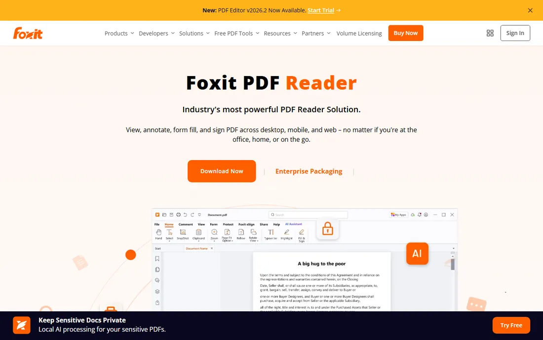Foxit PDF Reader homepage