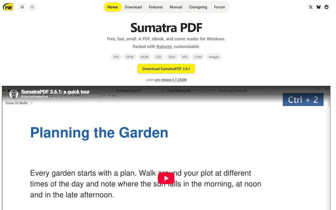 SumatraPDF homepage