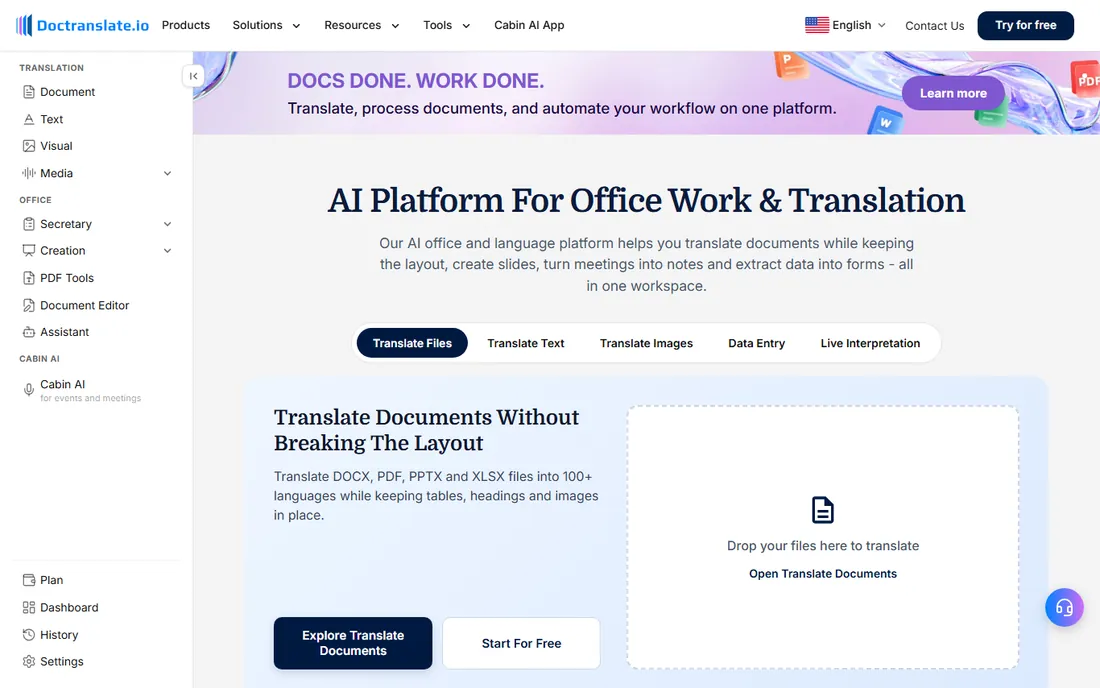 DocTranslate.io homepage
