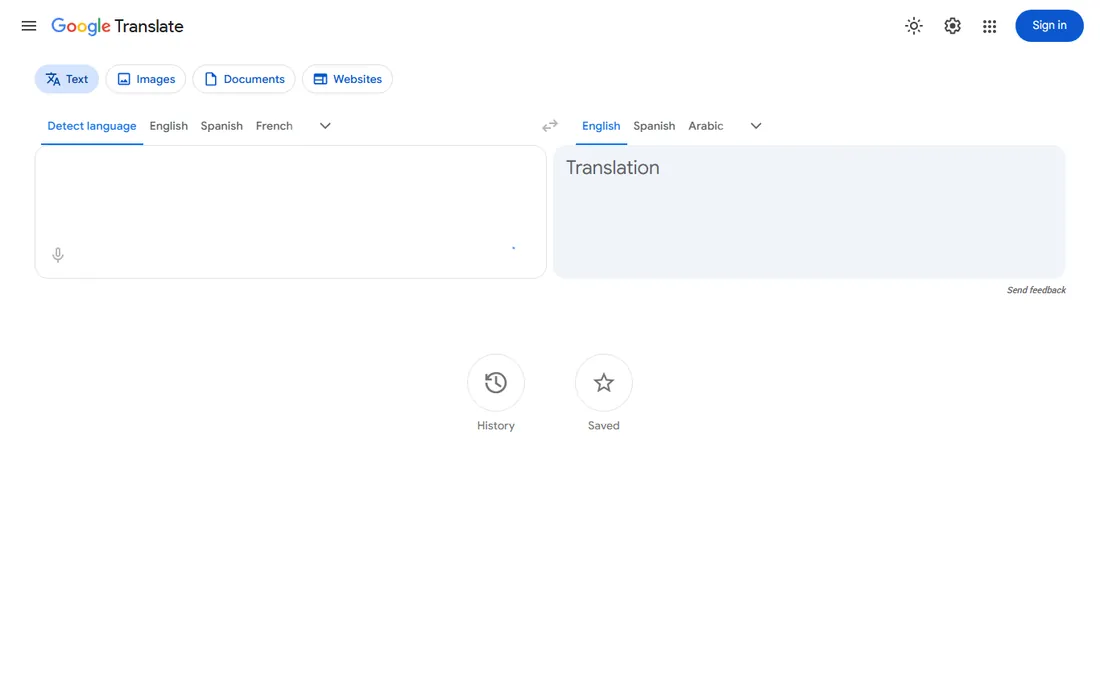 Google Translate homepage