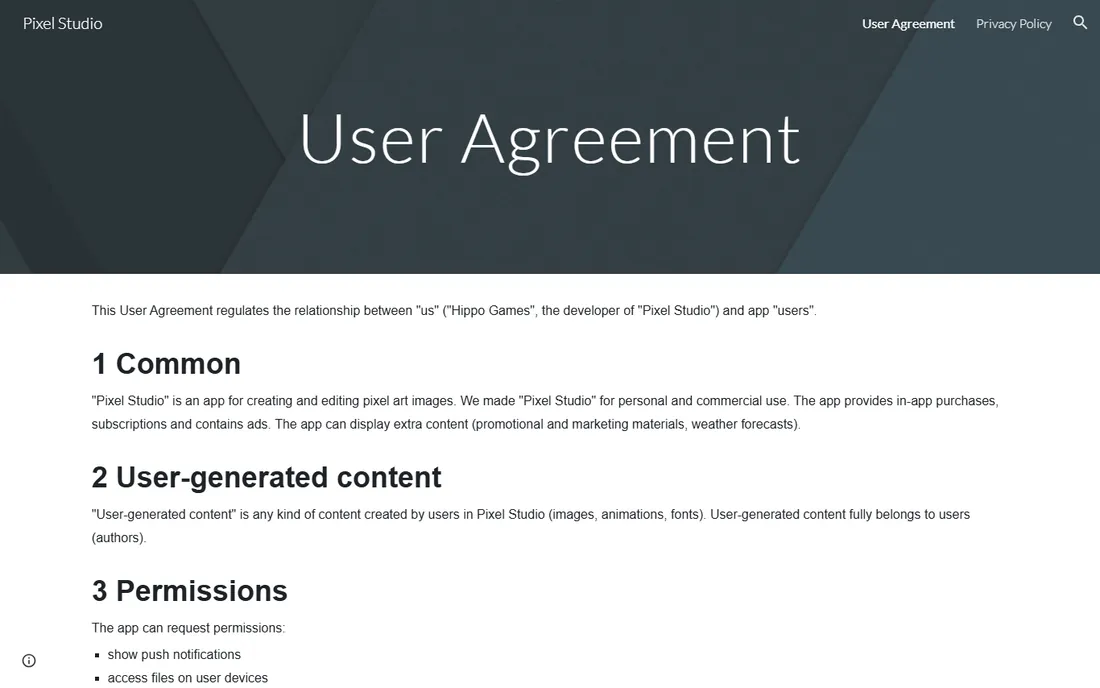 Pixel Studio homepage