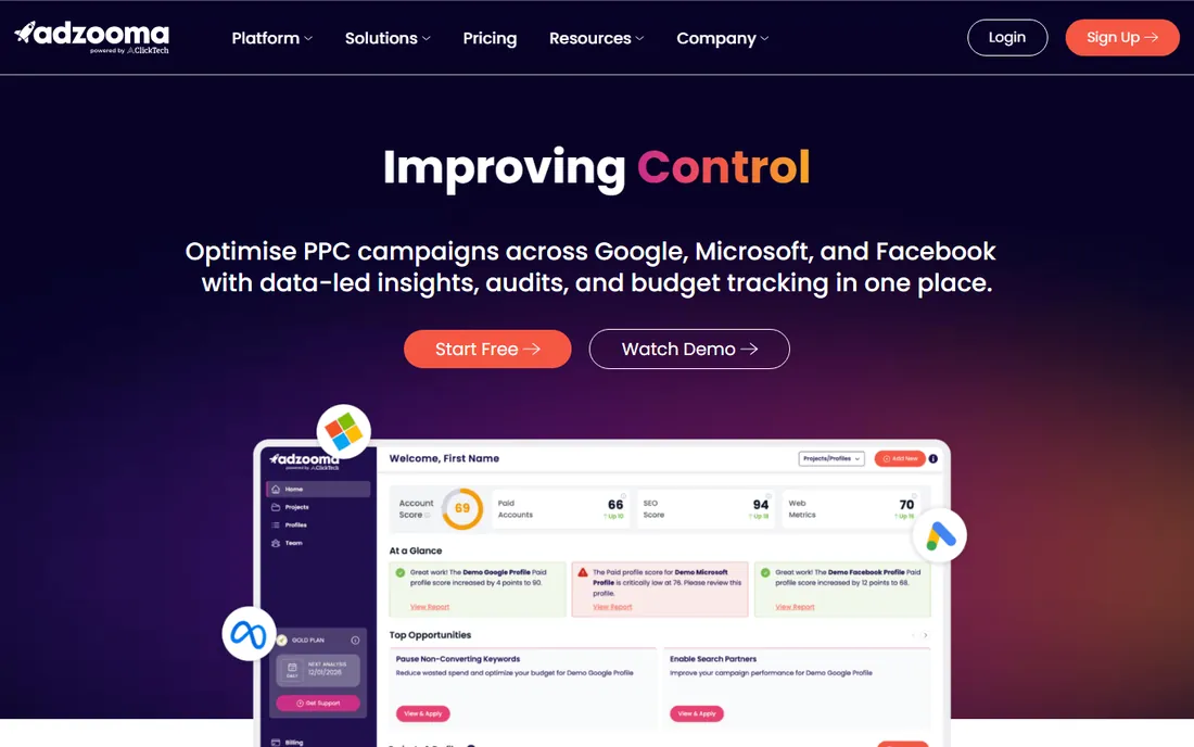 Adzooma homepage