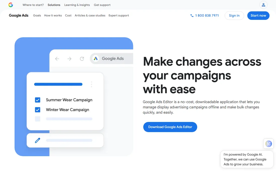Google Ads Editor homepage
