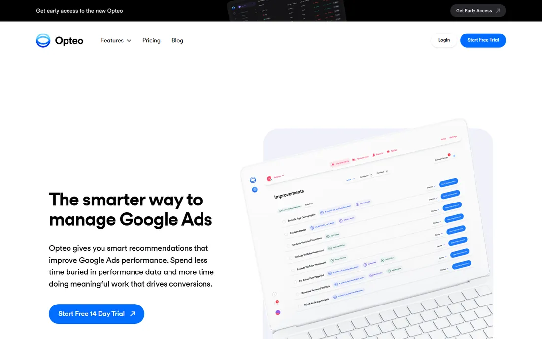 Opteo homepage