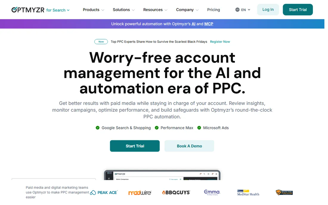 Optmyzr homepage