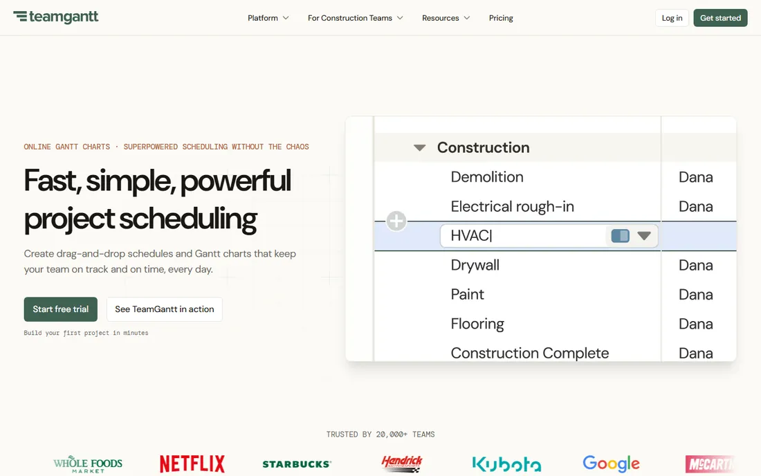 TeamGantt homepage