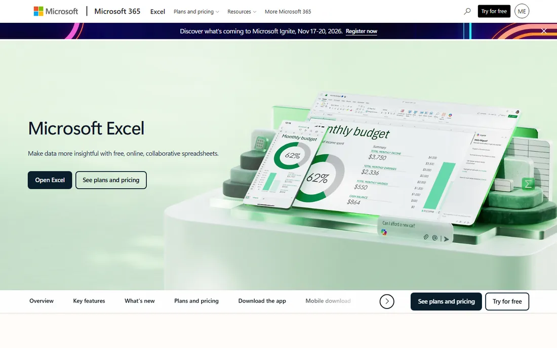 Excel homepage