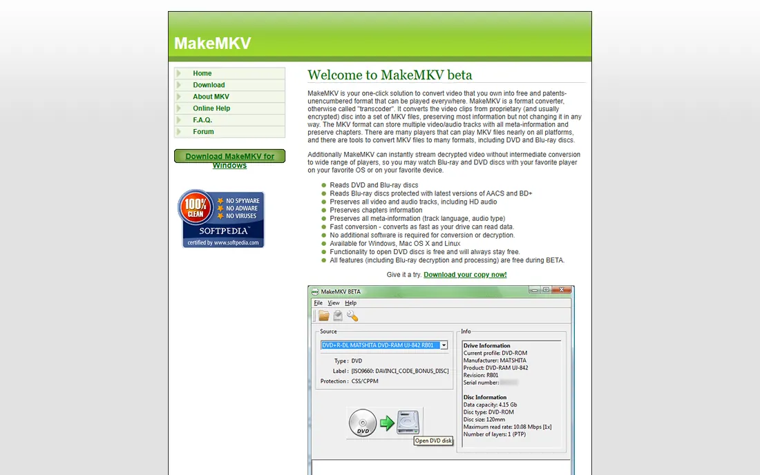 MakeMKV homepage