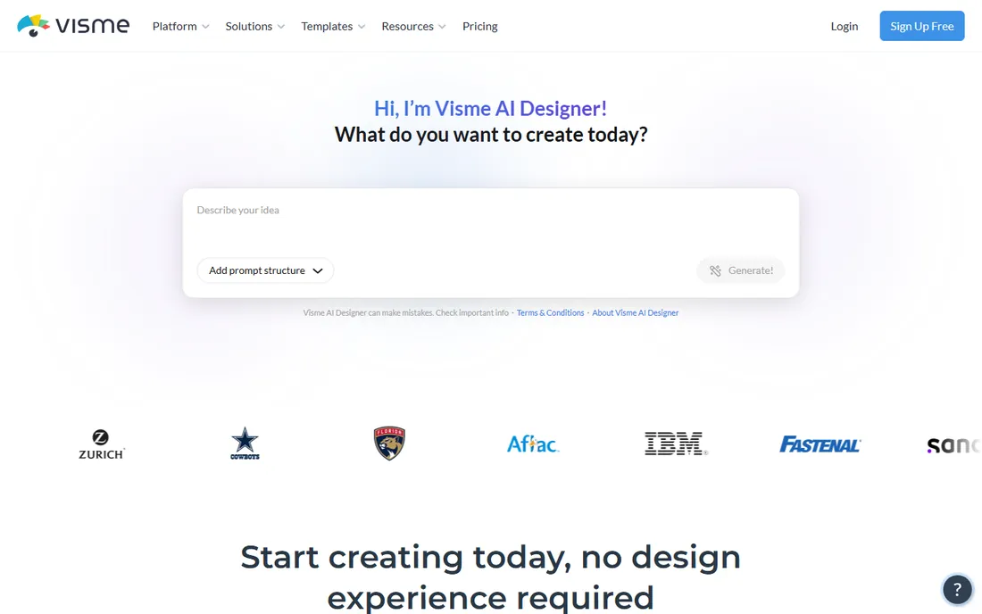 Visme homepage