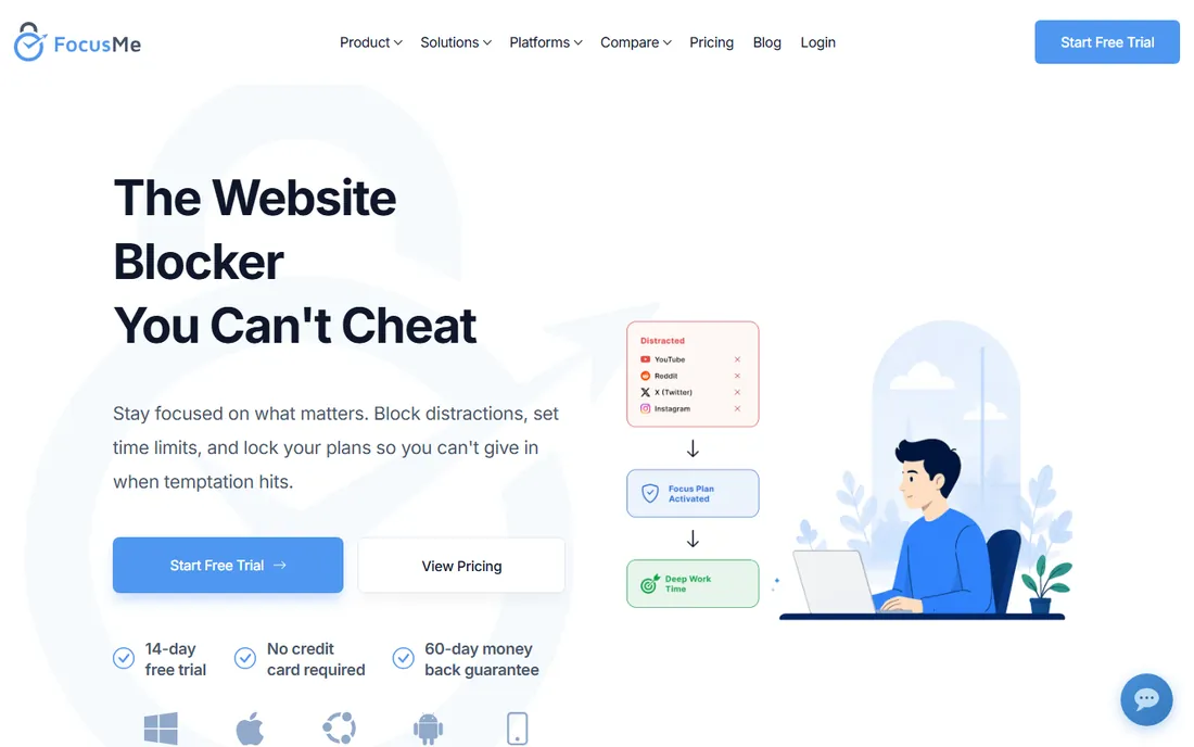FocusMe homepage
