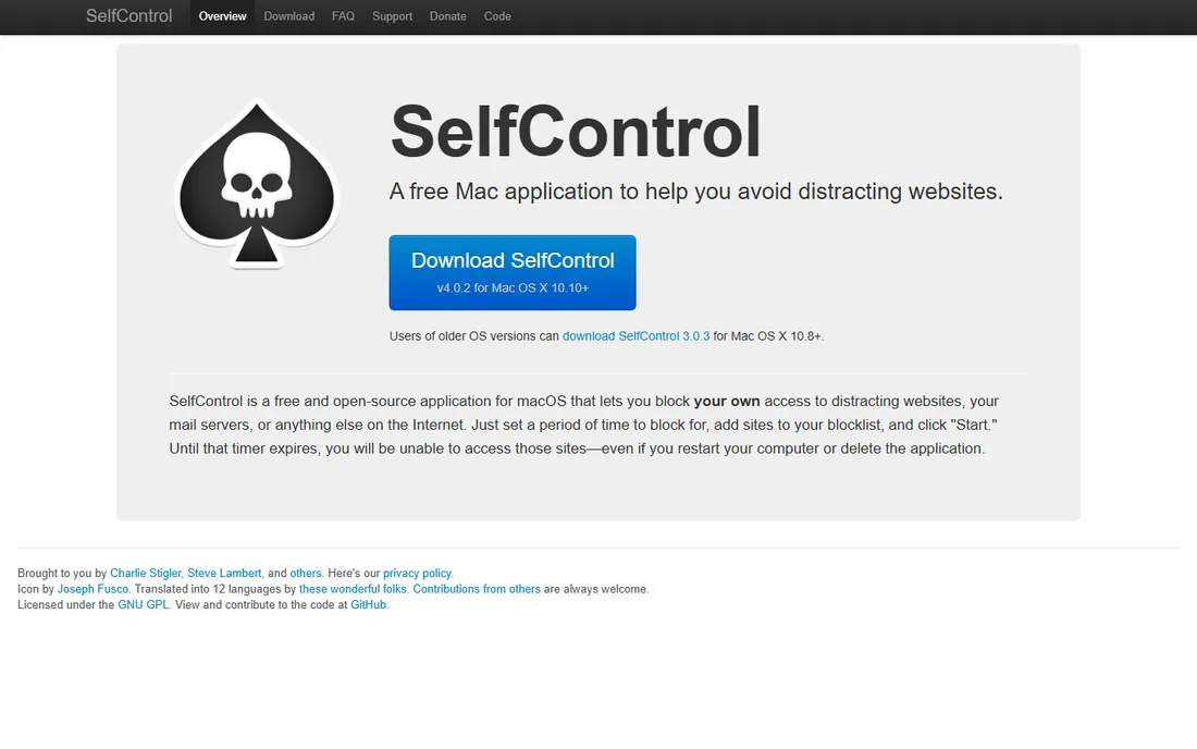 SelfControl homepage