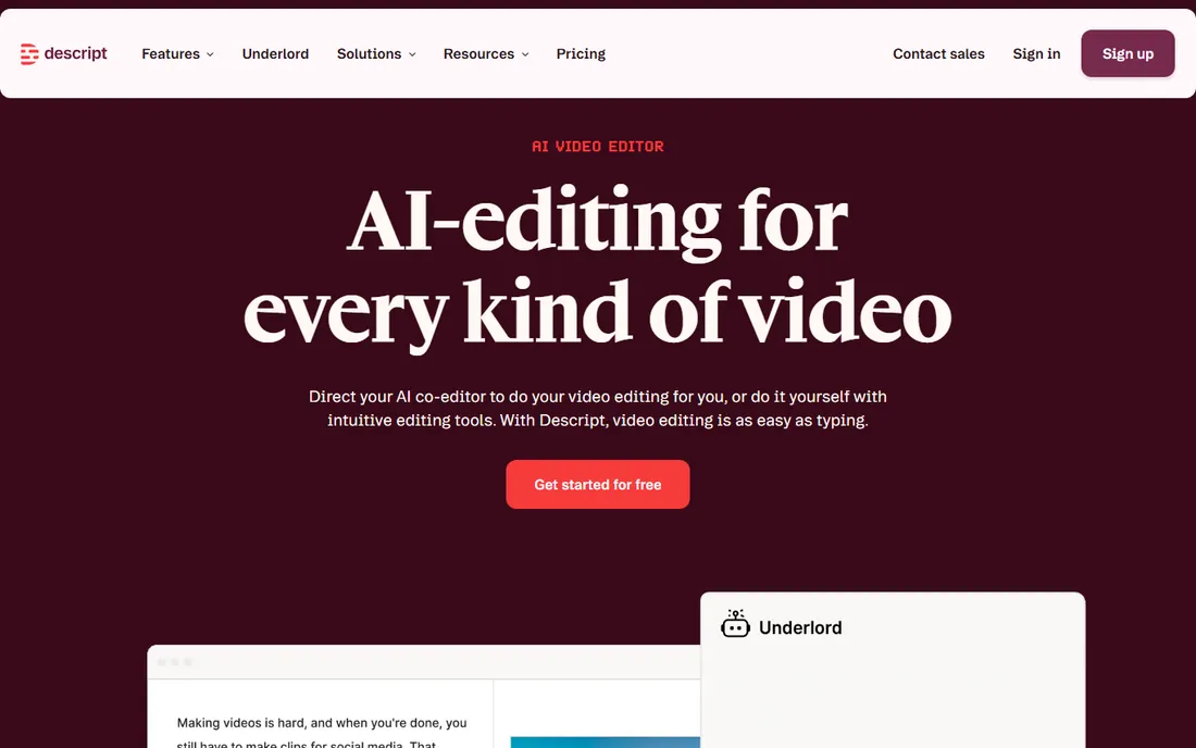 Descript homepage
