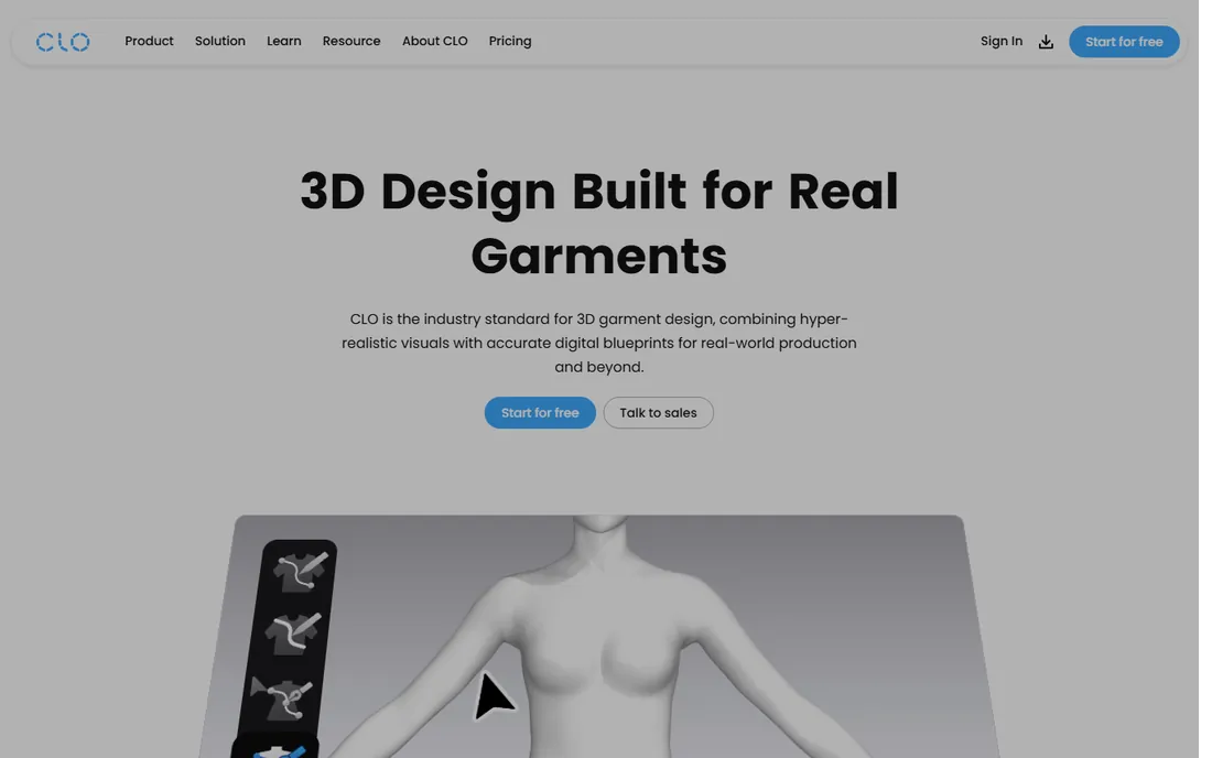 CLO 3D homepage