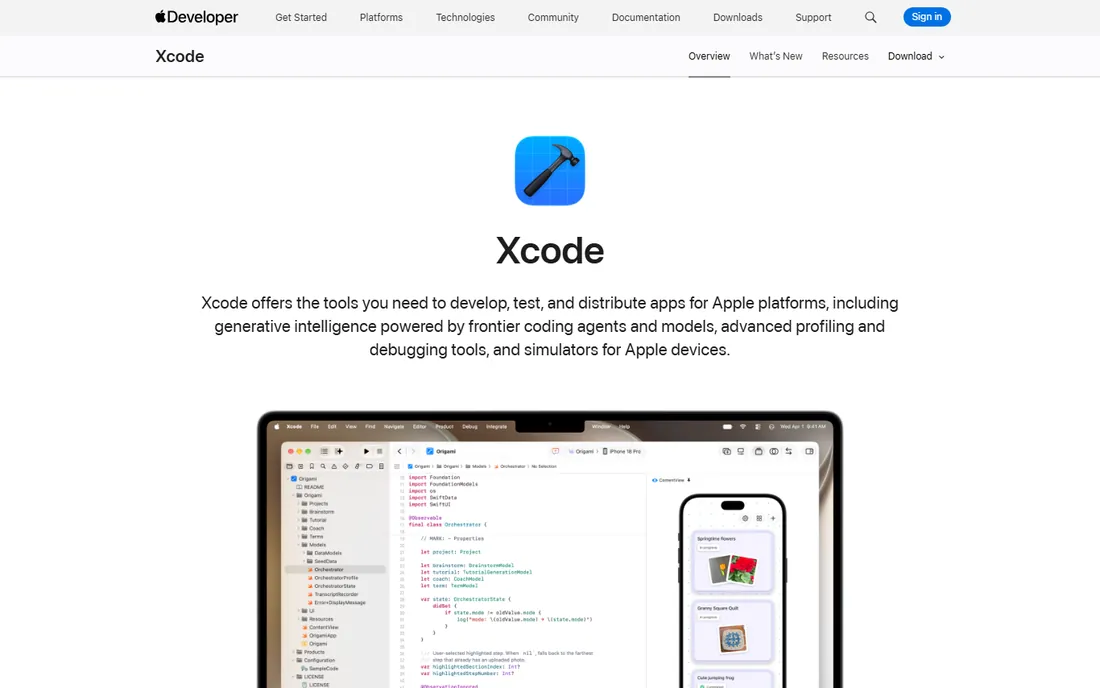 Xcode homepage