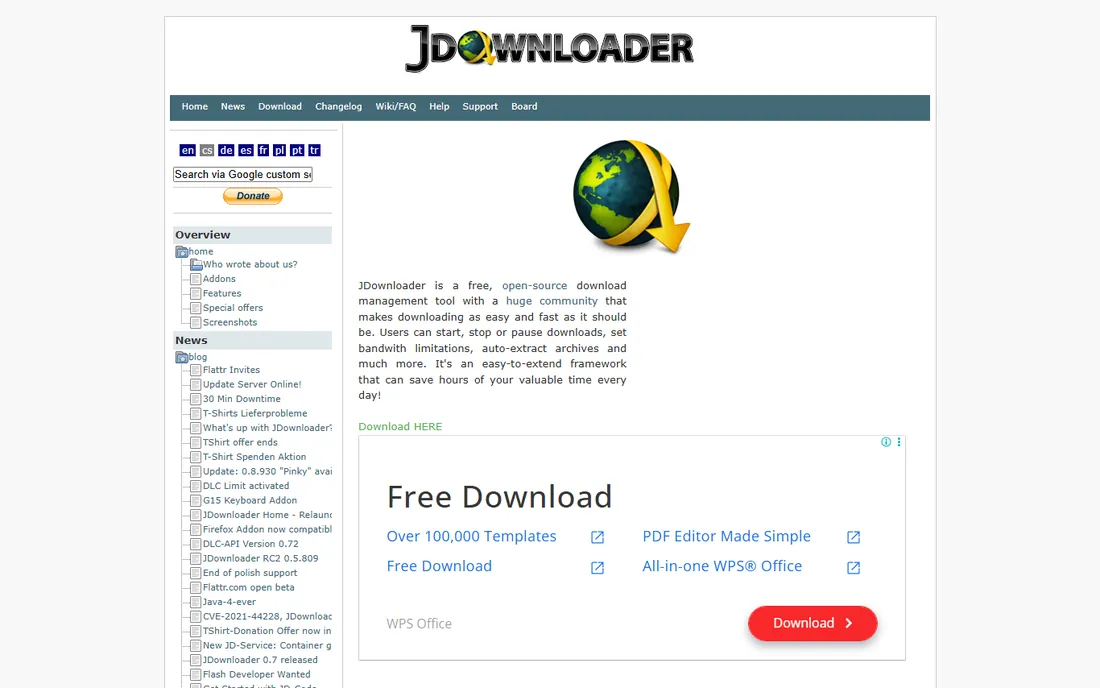 JDownloader 2 homepage