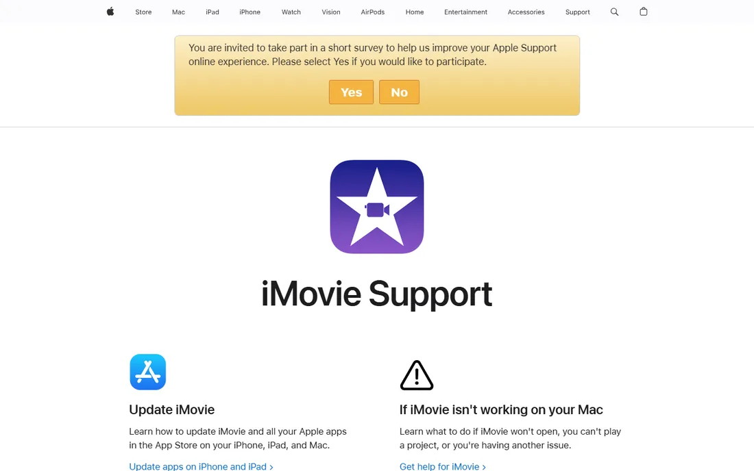 iMovie homepage