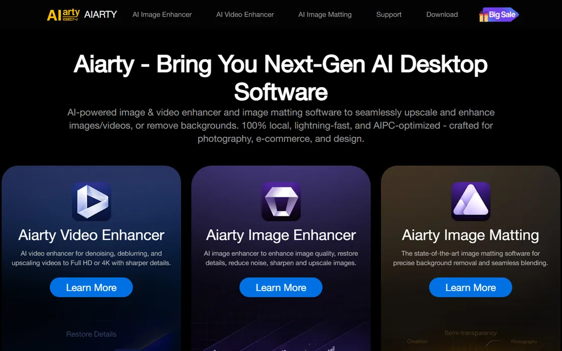 Aiarty Video Enhancer homepage