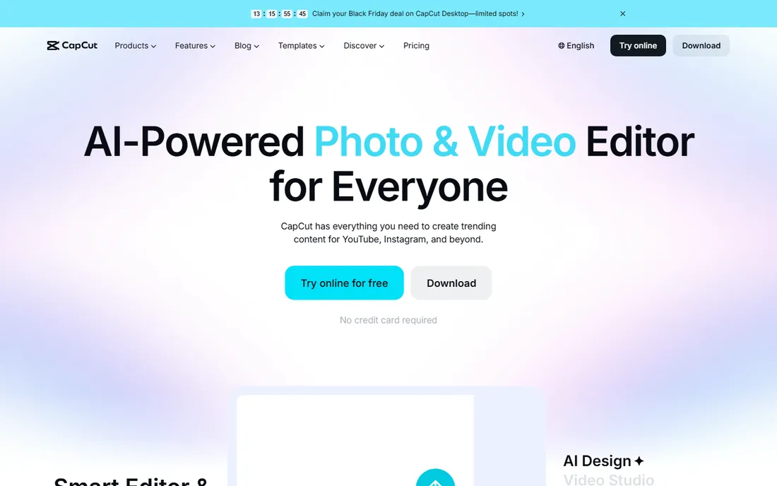 CapCut homepage