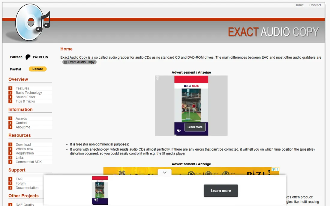 Exact Audio Copy homepage