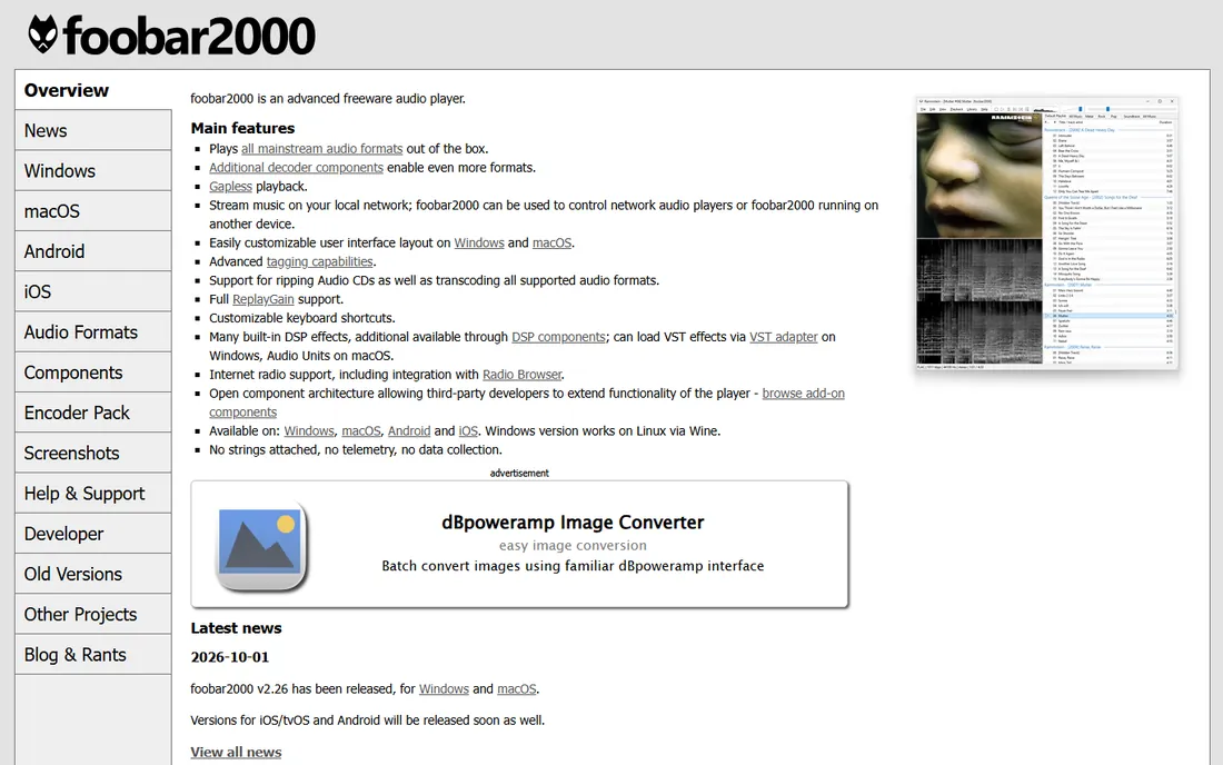 Foobar2000 homepage